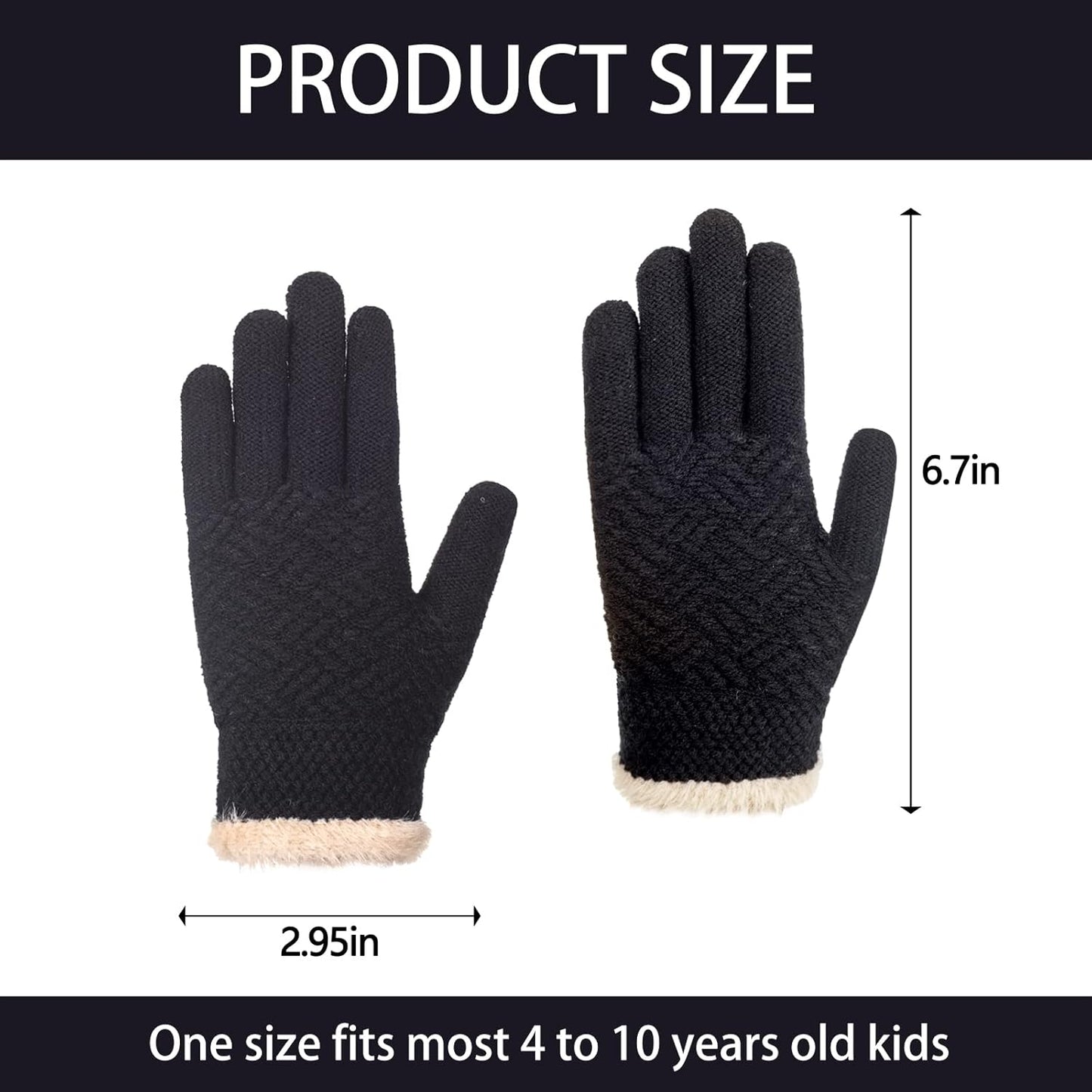 2 Pairs Kid Winter Knit Gloves Stretchy Warm Gloves Gift for Boy Girl