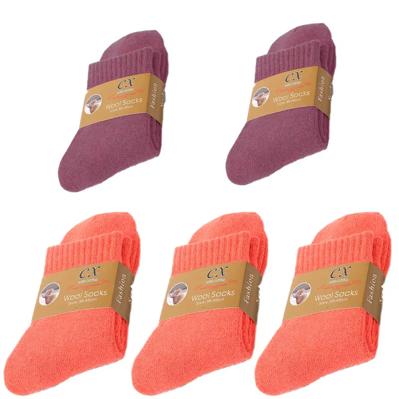 5 Pairs of Winter Women'S Warm Socks Solid Color Casual Extra Thick Warm Plush Socks High Quality Warm Wool Socks
