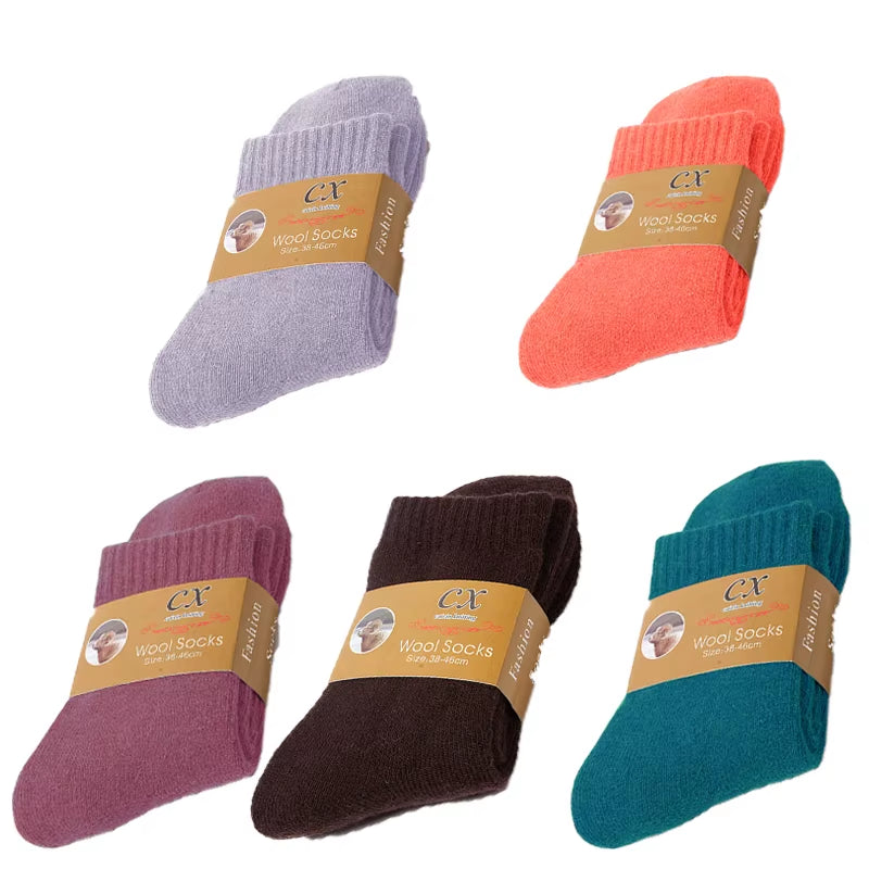 5 Pairs of Winter Women'S Warm Socks Solid Color Casual Extra Thick Warm Plush Socks High Quality Warm Wool Socks