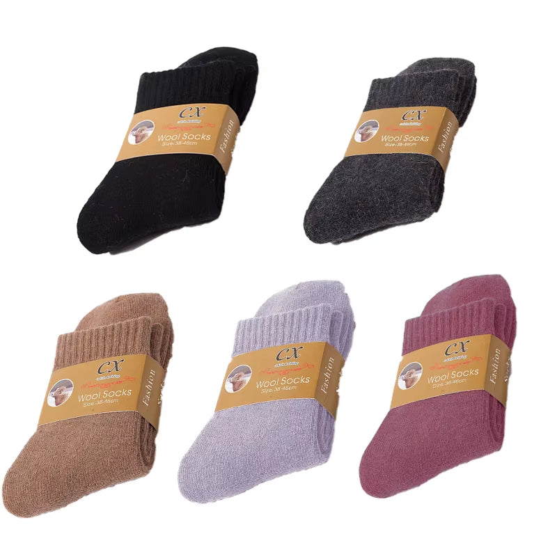 5 Pairs of Winter Women'S Warm Socks Solid Color Casual Extra Thick Warm Plush Socks High Quality Warm Wool Socks