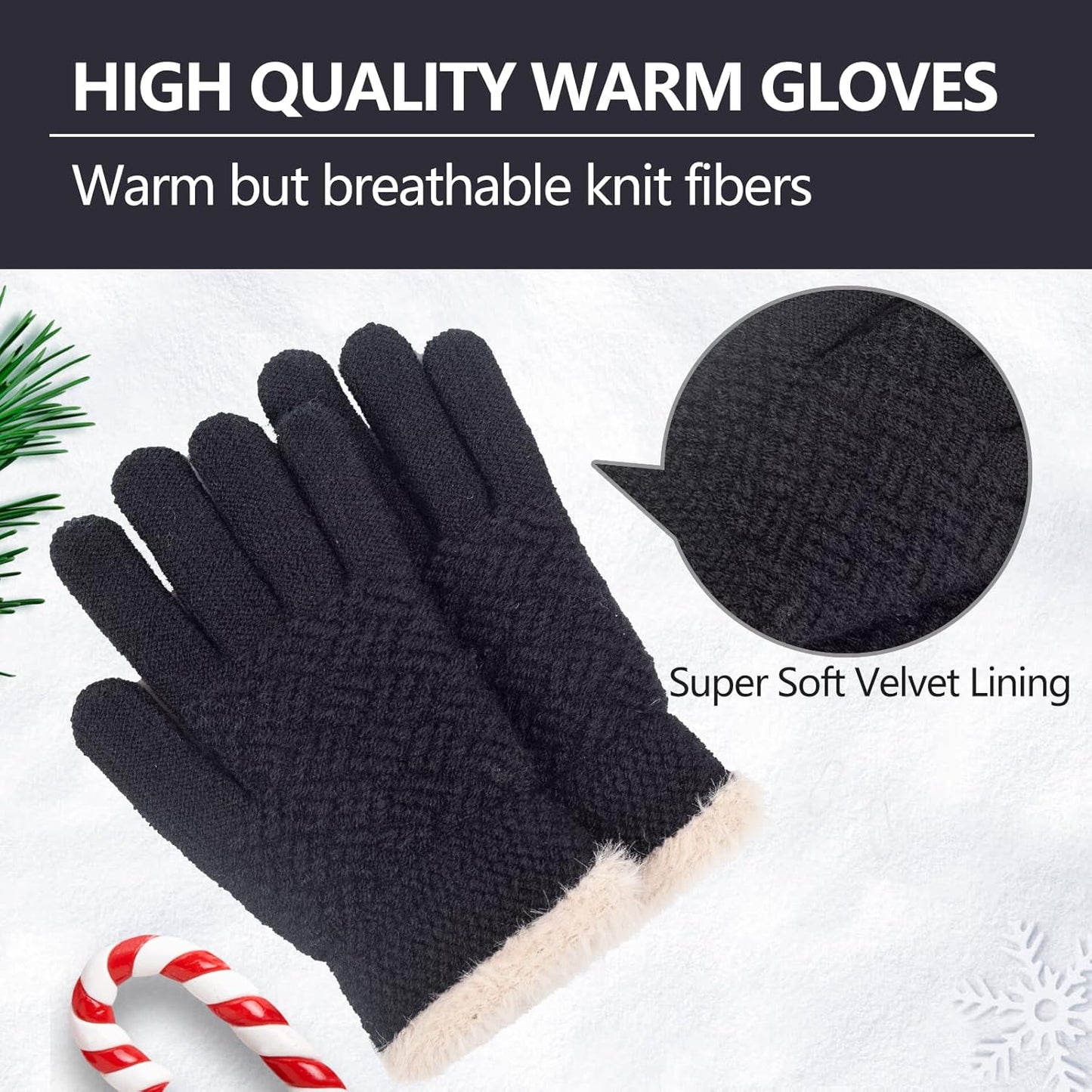 2 Pairs Kid Winter Knit Gloves Stretchy Warm Gloves Gift for Boy Girl