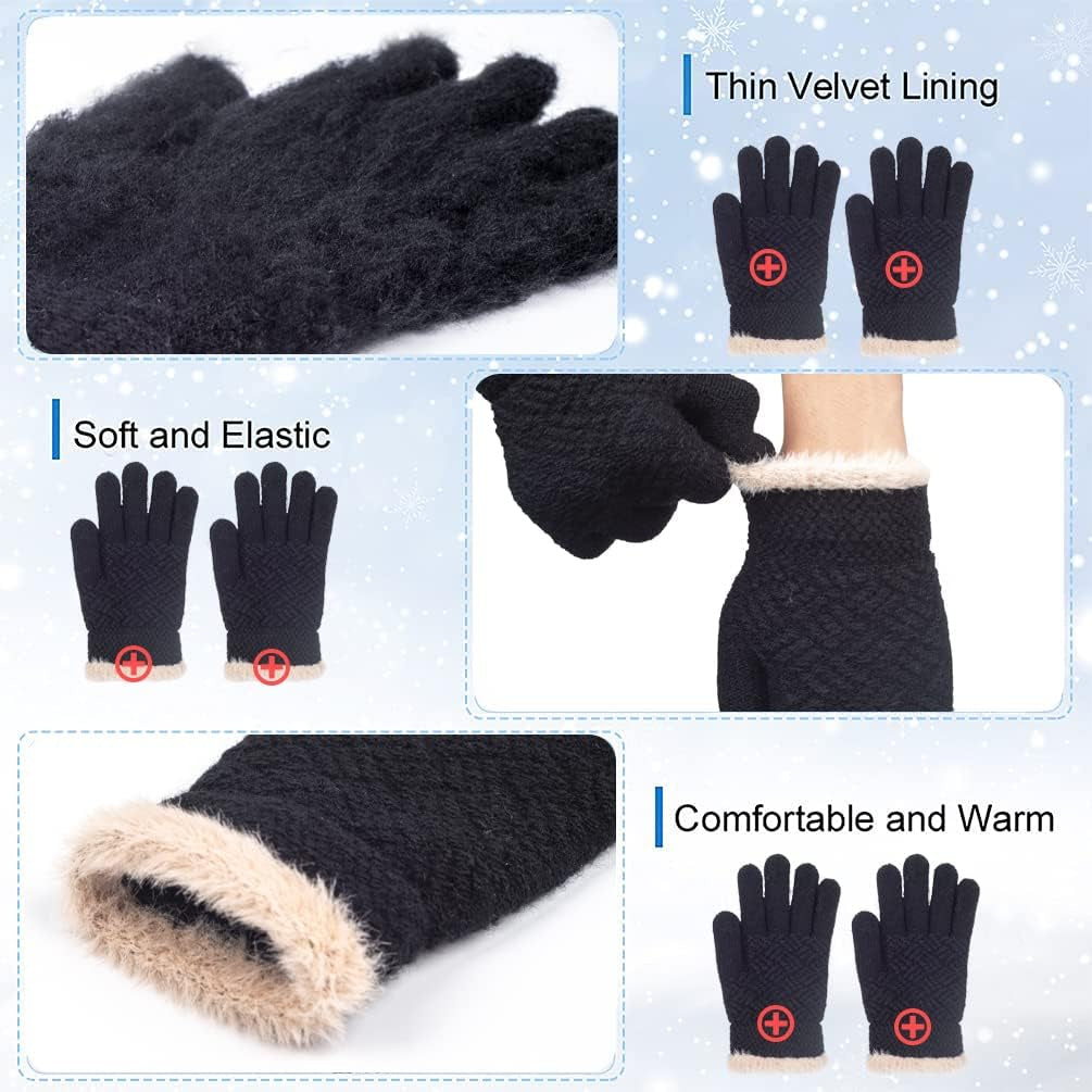 2 Pairs Kid Winter Knit Gloves Stretchy Warm Gloves Gift for Boy Girl