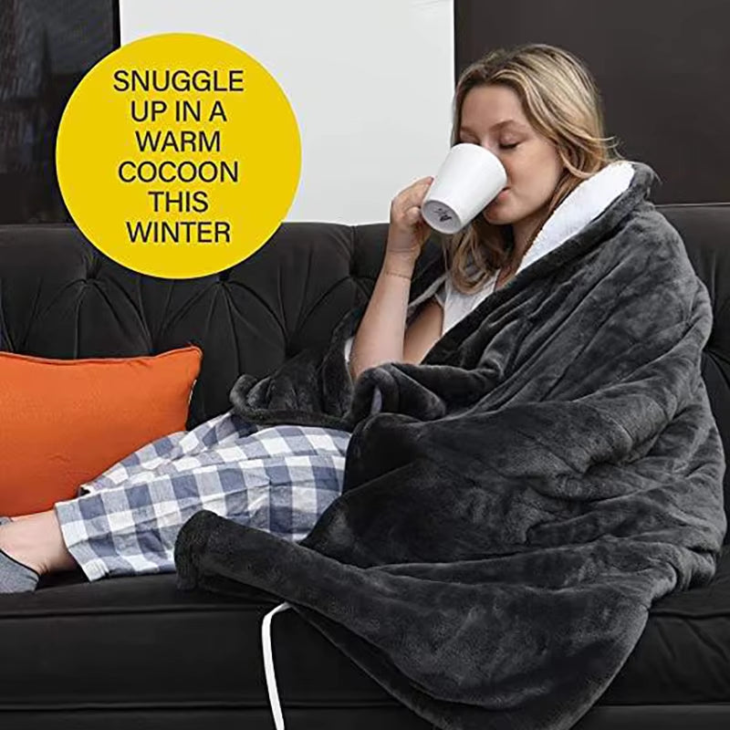TINO Flannel and Sherpa Electric Heated Blanket with 6 Heat Settings, 10-Hour Auto-Off Timer, and Machine Washable Design