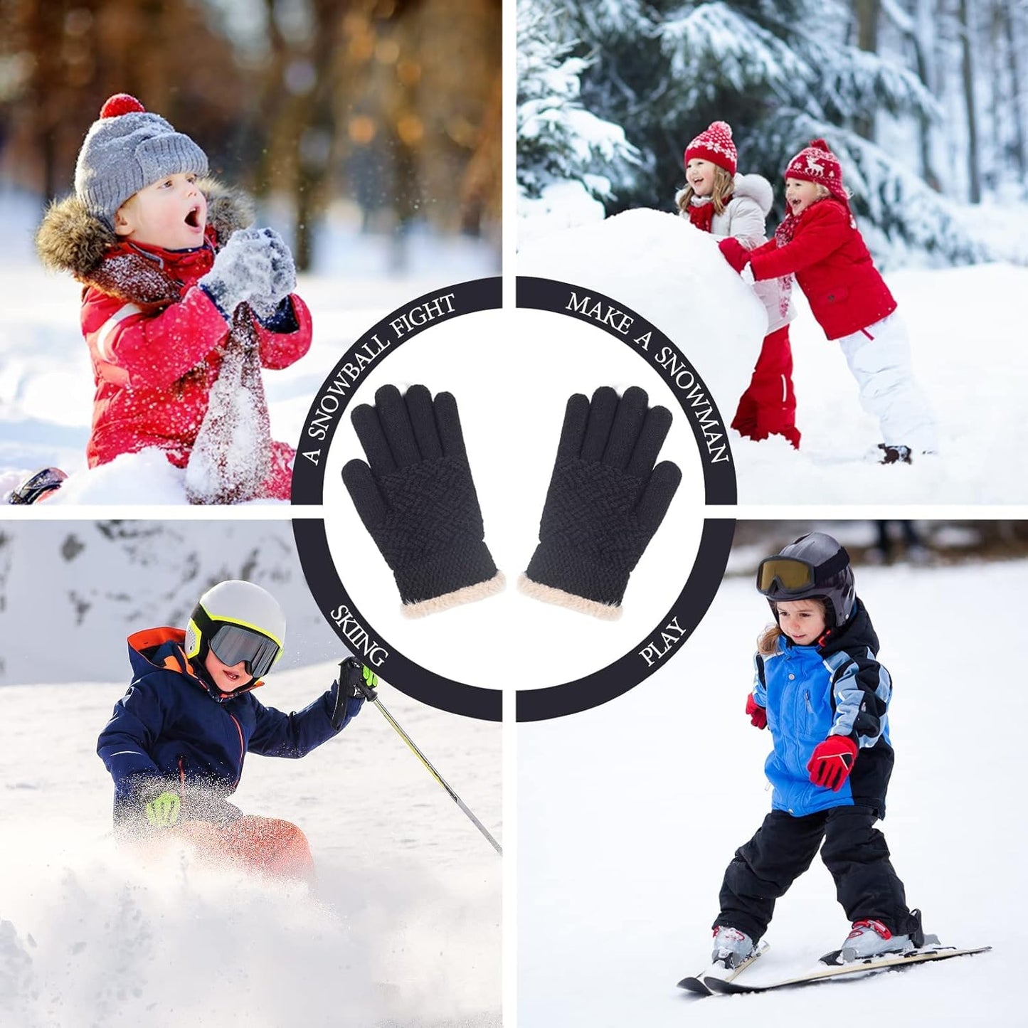 2 Pairs Kid Winter Knit Gloves Stretchy Warm Gloves Gift for Boy Girl