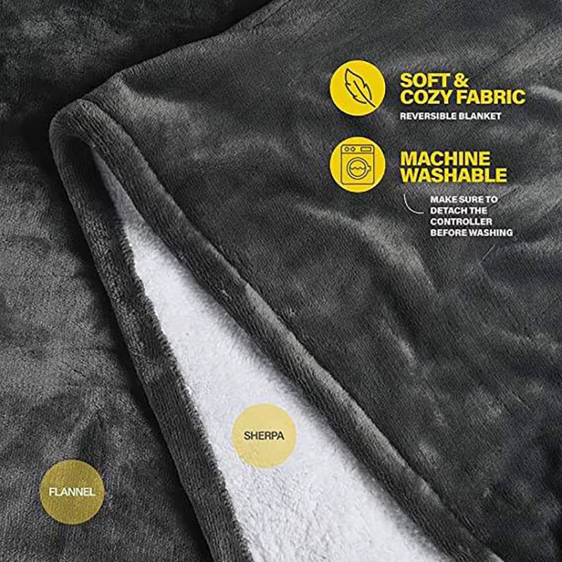 TINO Flannel and Sherpa Electric Heated Blanket with 6 Heat Settings, 10-Hour Auto-Off Timer, and Machine Washable Design