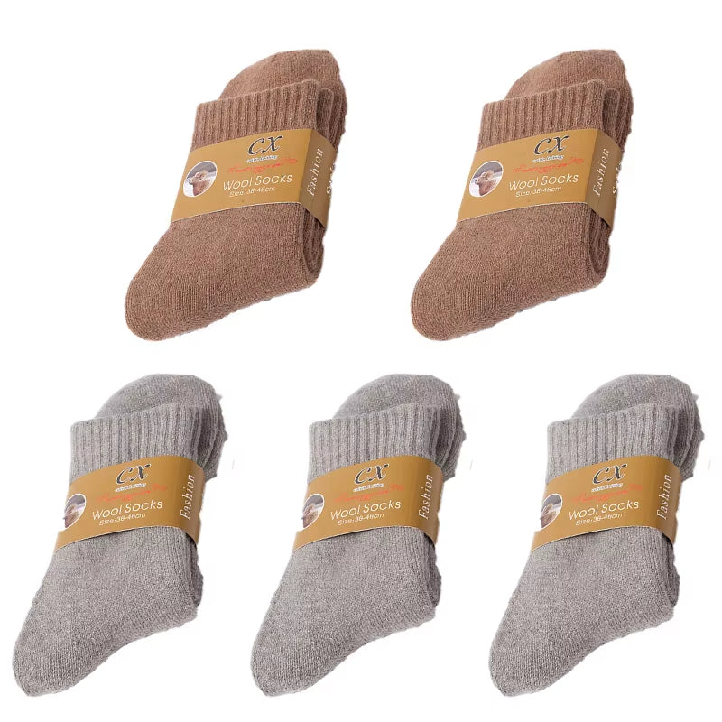 5 Pairs of Winter Women'S Warm Socks Solid Color Casual Extra Thick Warm Plush Socks High Quality Warm Wool Socks