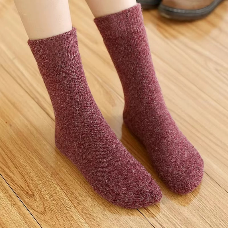 5 Pairs of Winter Women'S Warm Socks Solid Color Casual Extra Thick Warm Plush Socks High Quality Warm Wool Socks
