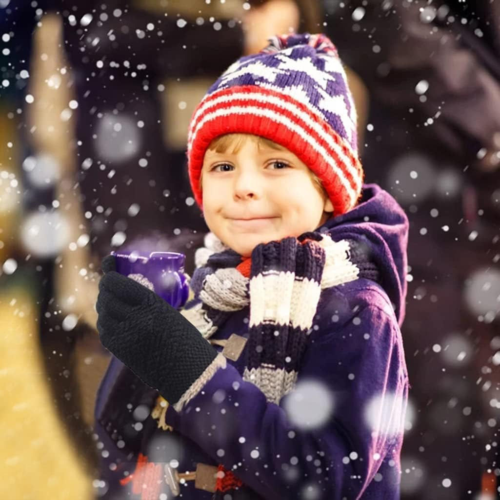 2 Pairs Kid Winter Knit Gloves Stretchy Warm Gloves Gift for Boy Girl