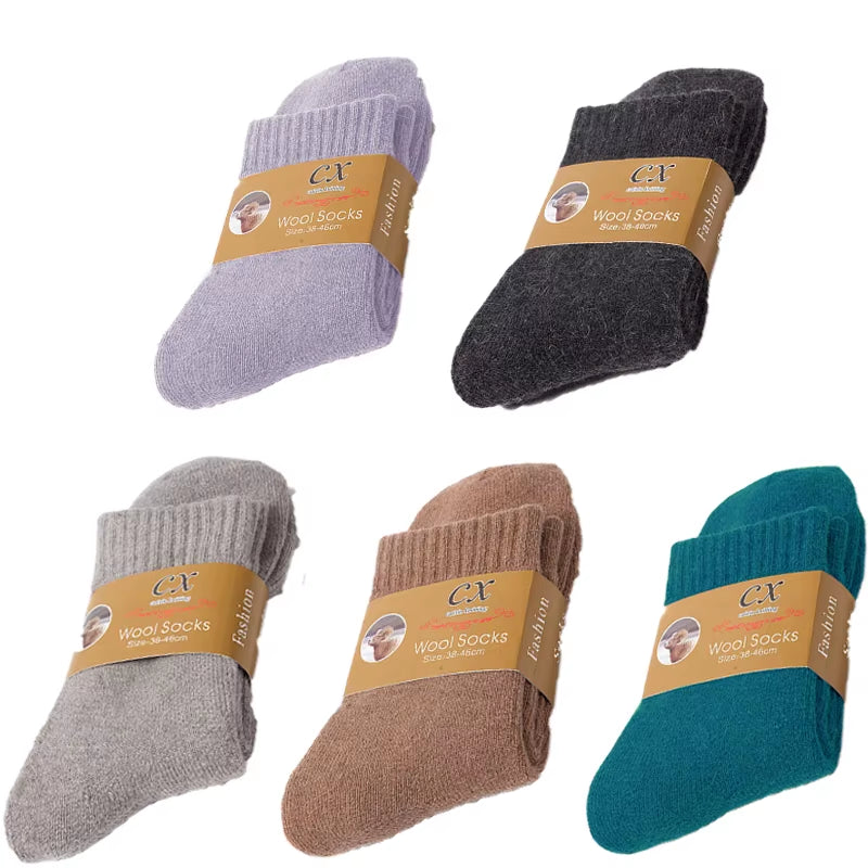 5 Pairs of Winter Women'S Warm Socks Solid Color Casual Extra Thick Warm Plush Socks High Quality Warm Wool Socks