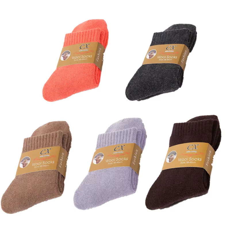 5 Pairs of Winter Women'S Warm Socks Solid Color Casual Extra Thick Warm Plush Socks High Quality Warm Wool Socks