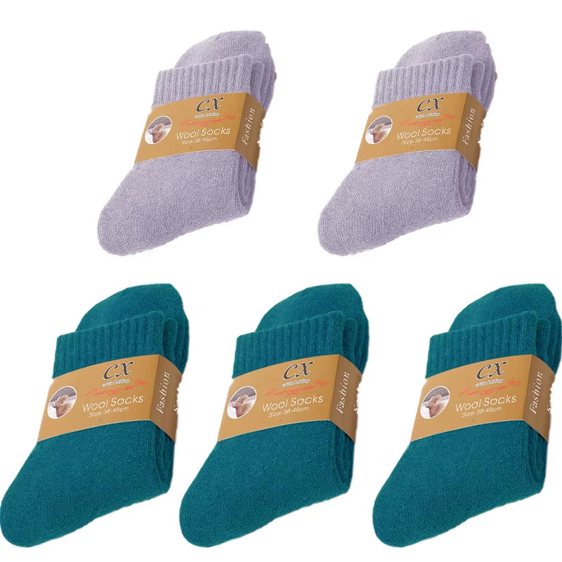 5 Pairs of Winter Women'S Warm Socks Solid Color Casual Extra Thick Warm Plush Socks High Quality Warm Wool Socks