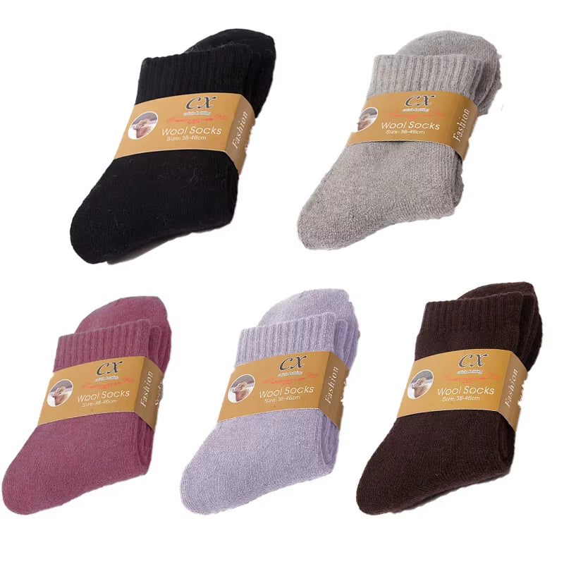 5 Pairs of Winter Women'S Warm Socks Solid Color Casual Extra Thick Warm Plush Socks High Quality Warm Wool Socks