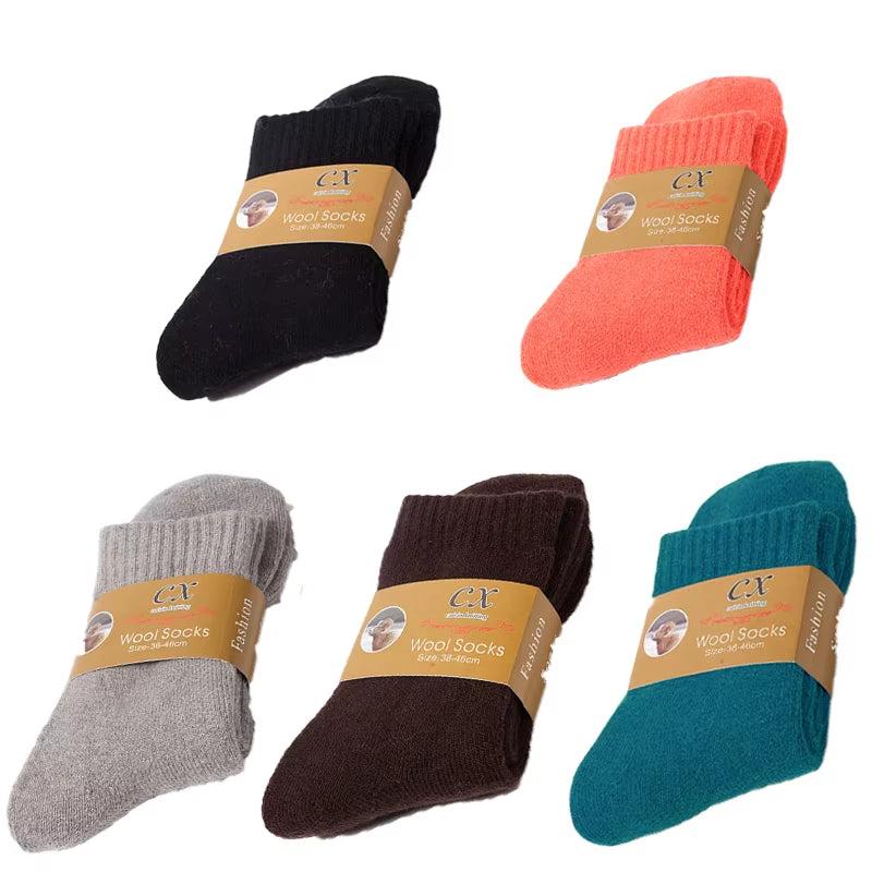 5 Pairs of Winter Women'S Warm Socks Solid Color Casual Extra Thick Warm Plush Socks High Quality Warm Wool Socks