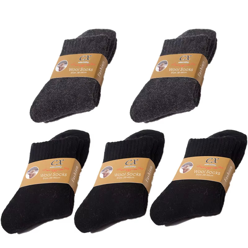 5 Pairs of Winter Women'S Warm Socks Solid Color Casual Extra Thick Warm Plush Socks High Quality Warm Wool Socks