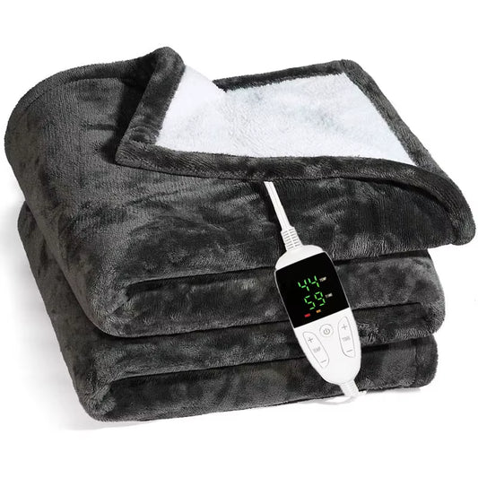 TINO Flannel and Sherpa Electric Heated Blanket with 6 Heat Settings, 10-Hour Auto-Off Timer, and Machine Washable Design