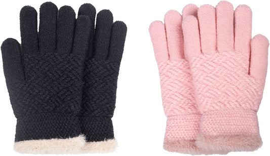 2 Pairs Kid Winter Knit Gloves Stretchy Warm Gloves Gift for Boy Girl
