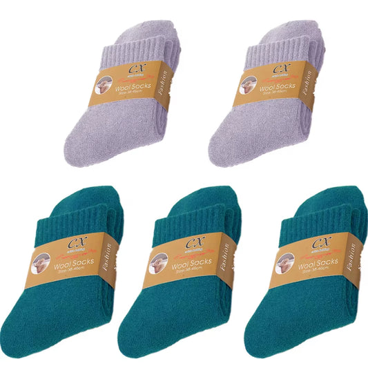 5 Pairs of Winter Women'S Warm Socks Solid Color Casual Extra Thick Warm Plush Socks High Quality Warm Wool Socks